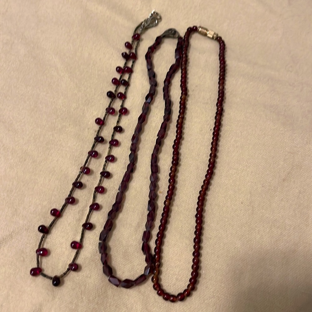 Lot of three vintage garnet beaded necklaces